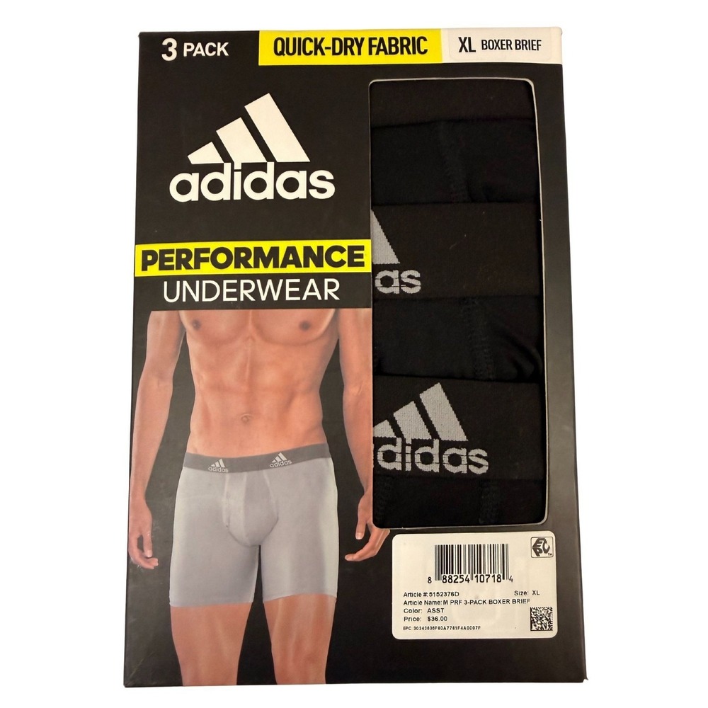 Adidas Men's Performance‎ Boxer Briefs 3-Pack Quick Dry Underwear XL